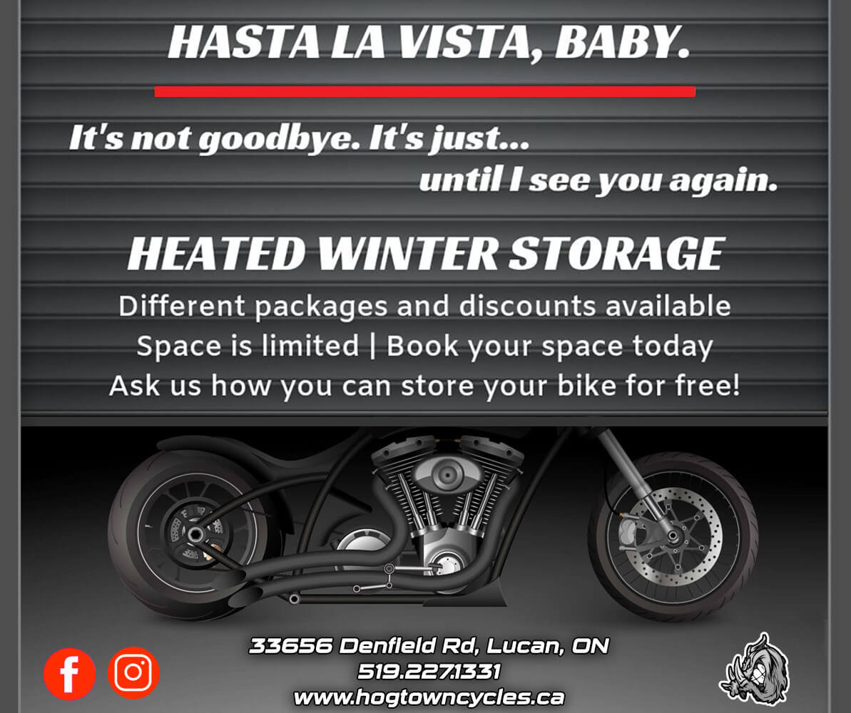 Winter storage at Hogtown Cycles in Lucan, Ontario